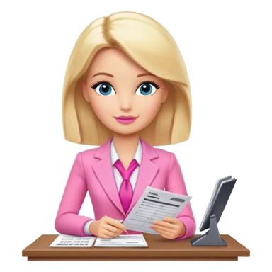 Blonde accountant Barbie doing taxes, pink outfit  sticker