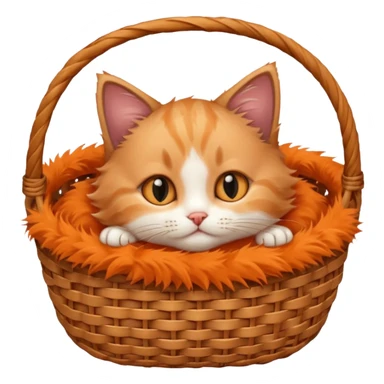A fluffy kitten curled inside a wicker basket with sleepy eyes. sticker