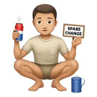 Volodymyr Zelenskyy on his knees with a tin cup and sign begging for “spare change”  sticker
