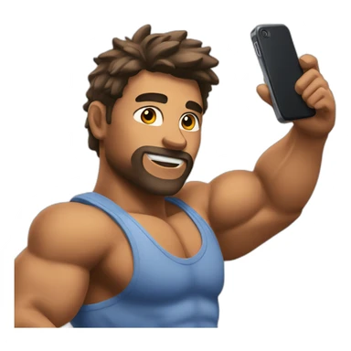A muscular man posing with his phone taking selfie sticker