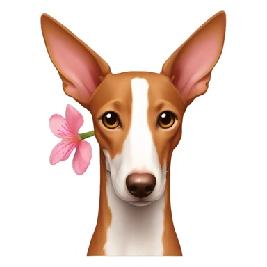 Un podenco marrón con el pelo rosa y una flor en el pelo sticker