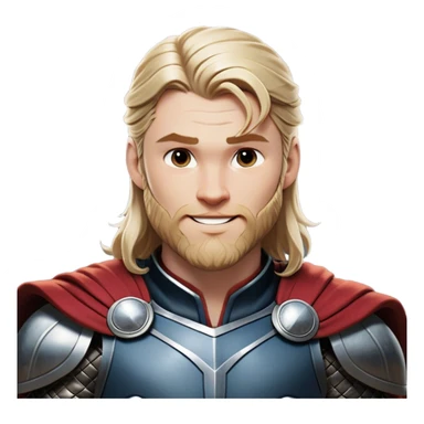 Cinematic Realistic Thor Portrait, head tilted playfully and inquisitively, showcasing his robust form and a warm, disarming smile. His expressive eyes and detailed armor are captured with lifelike clarity, as soft natural highlights reveal a side of the mighty god that is both approachable and full of mirth. sticker