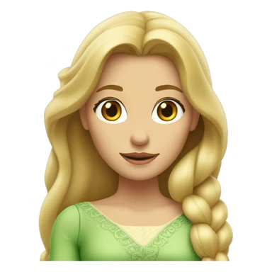 Mujer blanca con vestido de Rapunzel, ojos verdes, rubia y de pelo largo liso  sticker