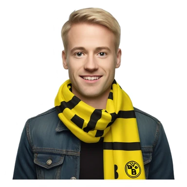 Tobias Negwer with a BVB Borussia Dortmund scarf that shows the logo sticker