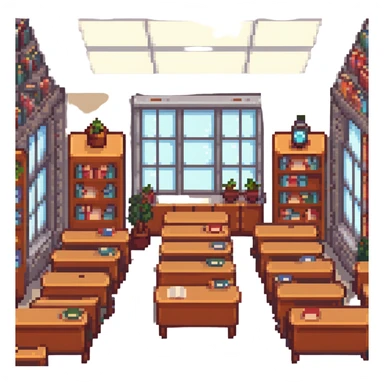 cozy classroom with bookshelves and windows sticker