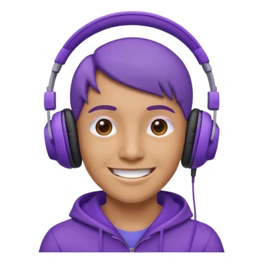 listen to music in purple headphone and smile sticker
