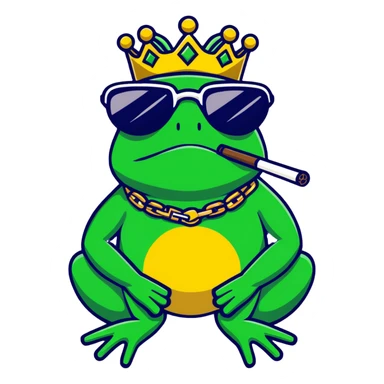 gangster frog wearing a gold crown smoking a blunt, cool sunglasses, gold chain sticker