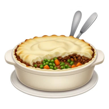 Cinematic Realistic Shepherd's Pie Dish Emoji, depicted with rich, savory minced lamb and vegetable filling topped with creamy mashed potatoes, rendered with exquisite detail and natural warm lighting that highlights its homestyle appeal. sticker