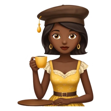 black woman drink coffe with hat dress  sticker