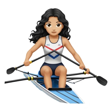 girl with long black wavy hair rowing in Olympic rowing sport, distant view sticker