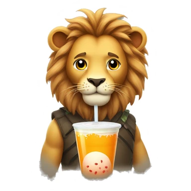 Lion drinking boba tea sticker