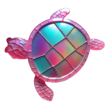 Sparkling cyan pink Turtle made from rainbow oilslick cyan glass, stained glass art sticker