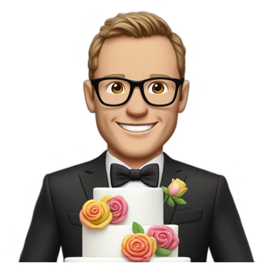 Jonathan Toews wearing glasses as a triple decker rainbow wedding cake with pastel roses sticker