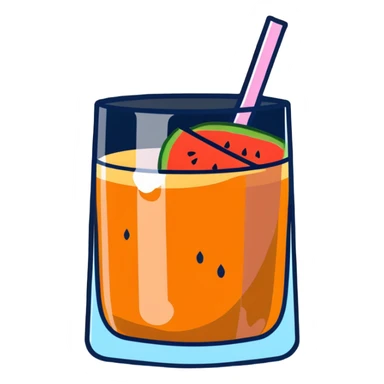 Spanish melón carajillo in a glass with ice, coffee, liquor, and fresh melon pieces sticker