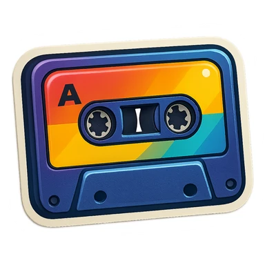 a cassette tape with colorful label, retro sticker style sticker