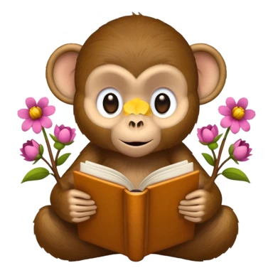 Monkey reading books + flowers  sticker