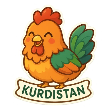 colorful and cheerful cartoon sticker of a Kurdish native chicken from Kurdistan, vibrant colors, no text, transparent background, suitable for WhatsApp and Instagram sticker