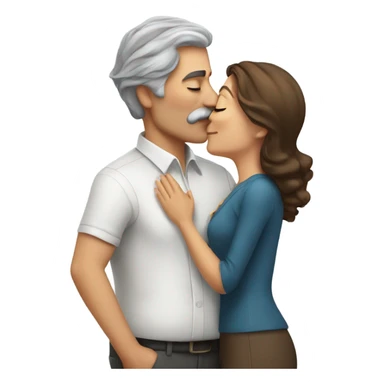 Grey haired man with mustache kissing woman with brown hair  sticker