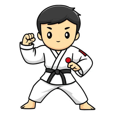 teenage boy or girl in a traditional Tae Kwon Do stance with a white dobok uniform sticker