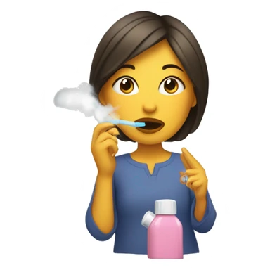 Mujer con con niño en sus piernas y un inhalador sticker