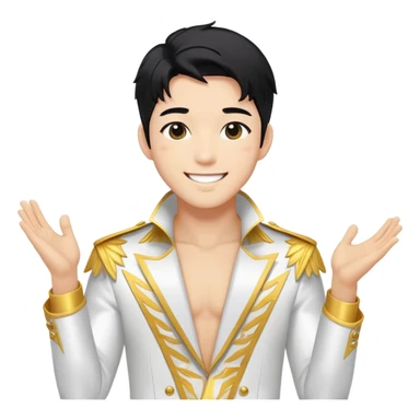 K-pop male idol with black hair, smiling face, wearing flashy stage costume sticker