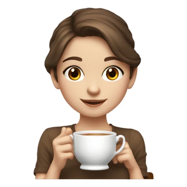 cute girl drinking tea brown hair, smiling and pale skin sticker