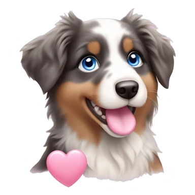 australian shepherd puppy with cute blue eyes holding a light pink heart in it mouth sticker