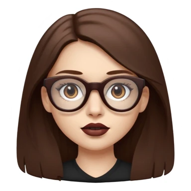 white-skinned girl with long brown hair with darker brown underlayer, brown glasses, brown lipstick, half-body sticker