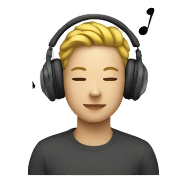 person with headphones and music notes surrounding sticker