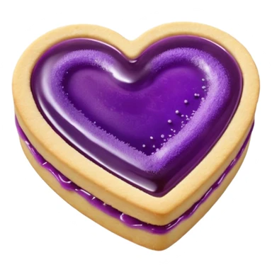 Realistic shortbread cookie in the shape of a heart with violet jelly middle filling and sprinkled powder sugar on top. sticker
