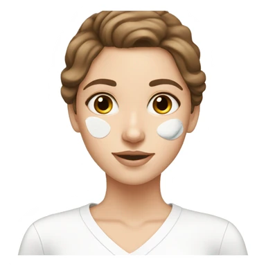 White girl brown hair applying skincare sticker