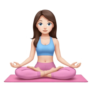 Brunette long hair and blue blue eyes yoga beautiful girl in light pink pink pink clothes sitting on a yoga mat sticker