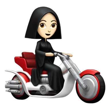 Jedi master Morticia Addams racing on an antigrav red imperial patrol space speeder  sticker