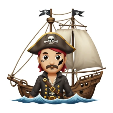 pirate with eye sailing a ship in strom sea background sticker