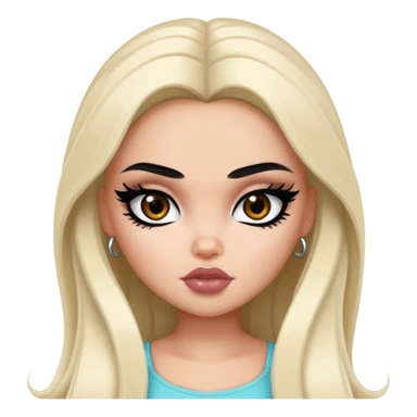pretty bratz baddie, black eyeliner, medium white skin,  black long hair, dark brown eyes sticker
