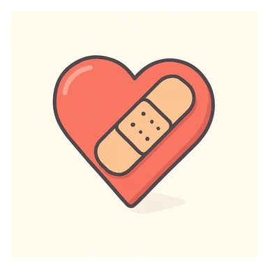 heart with a band-aid, symbol of healing and self-care, 2D isometric style, simple shape, clear shadows and highlights sticker