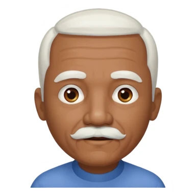 An elderly man emoji with medium-dark skin tone, short neatly trimmed white hair around the sides and back of his head, a bald top, and well-groomed facial hair — a small white mustache paired with a short rounded white goatee that frames his mouth. sticker