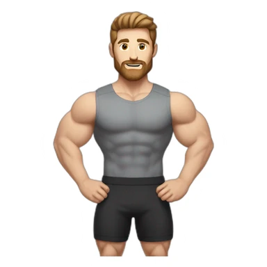 Close up Actively gesturing  with hands Pale skinned Fit Man With the biceps and brown hair in dark gray Sleeveless Mike, black oversize sports shorts, watch and white Sneakers sticker