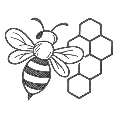 hand-drawn outline of a honeybee and honeycomb sticker