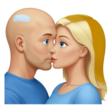 middle aged bald man with salt and blonde scruff, blue eyes and blonde woman with blue eyes kissing each other sticker