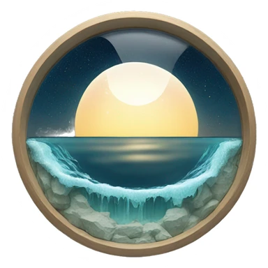 water and land like inside a half-circular glass wall with the sun moon and stars at the top sticker