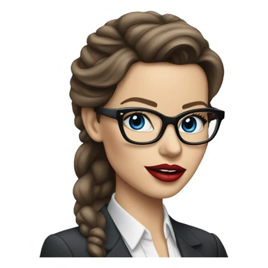 Realistic Kate Beckinsale blue eyes wearing glasses in a business meeting red lipstick  sticker