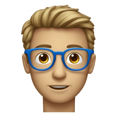 Un ragazzo riccio con gli occhi azzurri e gli occhiali che usa un macbook sticker