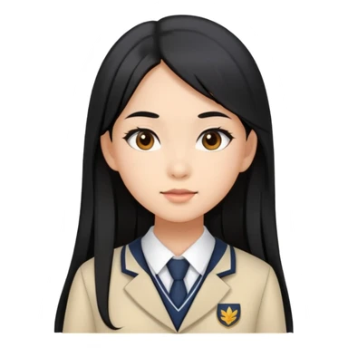 chic girl with Asian skin tone, wearing a school uniform, long straight black hair sticker