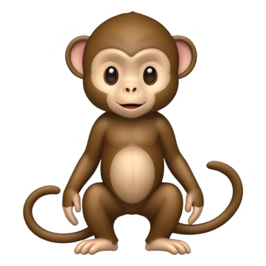 Cute 2.5D shading with fur and dark brown color Graphics. Front View Standing Monkey. For kids. sticker
