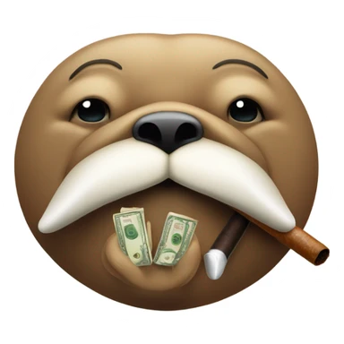 Cigar smoking walrus sticking middle finger up while holding money sticker