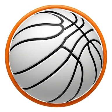 Ultimate minimal basketball silhouette, orange circle with only essential black lines, tiny NBA Spalding mark, iOS emoji style sticker