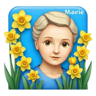 Blue sign that says ‘Marie Curie’ with daffodils on it  sticker