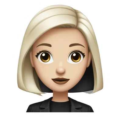 waist-length portrait, looking up, Slavic adult woman, goth eyes makeup, blue eyes, medium bob black-to-blonde ombre straight hair, white T-shirt and black office jacket. sticker
