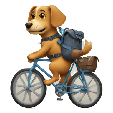 A dog is riding a bicycle and wearing a backpack. sticker